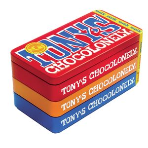 Picture 1 of Chocolade Tony's Chocolonely puur-melk en karamel zeezout blik 540gr