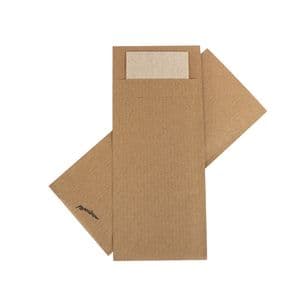 Picture 1 of Bestekzakje 8.5cm 19cm kraft met servet creme