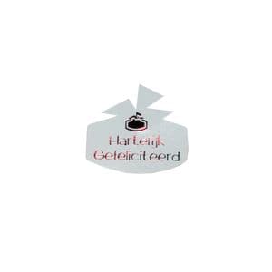 Picture 1 of Cadeau etiket cadeau glans wit opdruk hartelijk gefeliciteerd rood