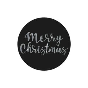Picture 1 of Cadeau etiket 32mm rond glans zwart opdruk merry christmas glitter zilver