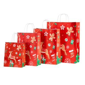 Picture 1 of Kerstdraagtas papier 22cm x 10cm x 31cm rood kersthert wit kraft 90gr / m2