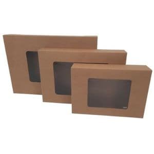 Picture 1 of Cateringdoos met venster 46cm x 31cm x 8cm bruin kraft onbedrukt