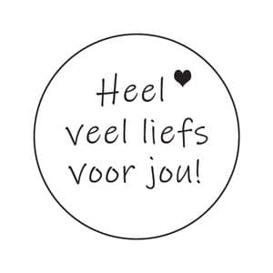 Picture 1 of Cadeau etiket rond 35 mm glans wit opdruk heel veel liefs voor jou zwart glans
