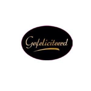 Picture 1 of Cadeau etiket ovaal 37x25 mm mat zwart opdruk gefeliciteerd goud metallic