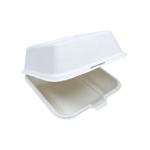 Picture 2 of bagasse/suikerriet snackbak Hamburger bak beige 15.5x15.5x7.7 cm