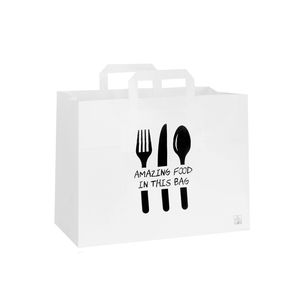 Picture 1 of Draagtas papier 32cm x 17cm x 25cm wit Amazing food gebleekt wit 70gr / m2