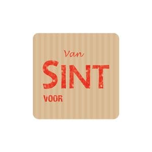 Picture 1 of Cadeau etiket vierkant 3x3 cm bruin kraft opdruk van Sint voor glitter rood