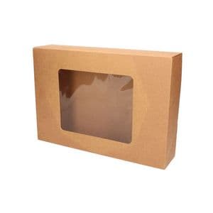 Picture 2 of Cateringdoos met venster 46cm x 31cm x 8cm bruin kraft onbedrukt