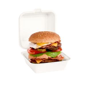 Picture 1 of bagasse/suikerriet snackbak Hamburger bak beige 15.5x15.5x7.7 cm