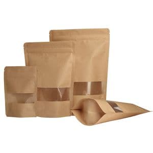 Picture 2 of Stazakken 600ml 13cm x 25cm 2x4cm bruin met venster gripsluiting & afscheurrand onbedrukt