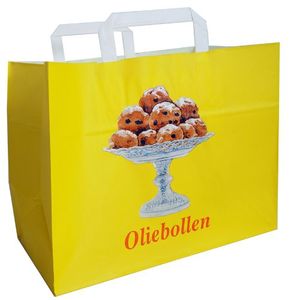 Picture 1 of Draagtas papier 32cm x 16cm x 25cm wit Oliebollen gebleekt kraft 70gr / m2