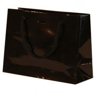 Picture 1 of Papieren koordtas 22cm x 8cm x 16cm zwart onbedrukt 170gr / m2