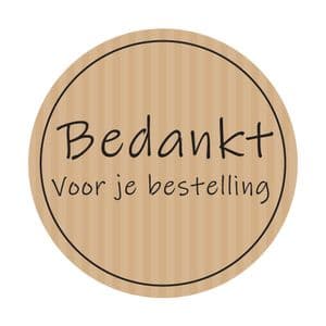 Picture 1 of Cadeau etiket rond 35 mm bruin kraft opdruk bedankt voor je bestelling zwart glans