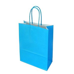 Picture 1 of Draagtas papier 22cm x 10cm x 31cm lichtblauw onbedrukt gebleekt kraft 90gr / m2