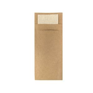 Picture 2 of Bestekzakje 8.5cm 19cm kraft met servet creme