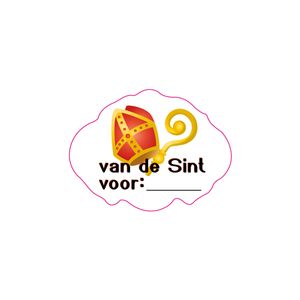 Picture 1 of Cadeau etiket ovaal glans wit opdruk van de Sint voor.. geel/rood