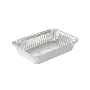 Picture 1 of Aluminium bakjes rechthoekig 21.4cm x 15.1cm x 3.8cm 1vaks 900ml zilver