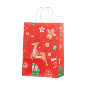 Picture 2 of Kerstdraagtas papier 22cm x 10cm x 31cm rood kersthert wit kraft 90gr / m2