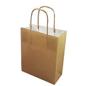 Picture 1 of Draagtas papier 22cm x 10cm x 31cm goud onbedrukt gebleekt kraft 90gr / m2