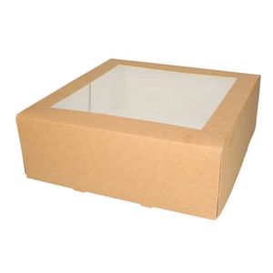Picture 1 of Gebaksdoos met venster 26cm x 26cm x 9cm bruin kraft onbedrukt