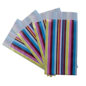 Picture 2 of Cadeauzakjes gebleekt kraft 7cm x 13cm roze/blauw/geel streep 70gr / m2