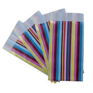 Picture 2 of Cadeauzakjes gebleekt kraft 7cm x 13cm roze/blauw/geel streep 70gr / m2