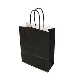 Picture 1 of Draagtas papier 14cm x 8cm x 21cm zwart onbedrukt gebleekt kraft 90gr / m2