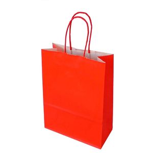 Picture 1 of Draagtas papier 32cm x 12cm x 41cm rood onbedrukt gebleekt kraft 100gr / m2