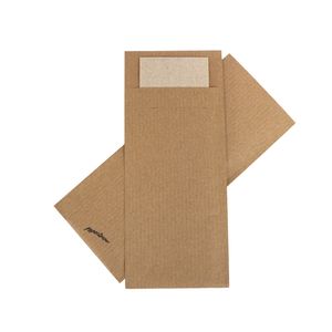 Picture 3 of Bestekzakje 8.5cm 19cm kraft met servet creme