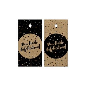 Picture 1 of Cadeaulabel karton 8cm x 4cm van harte gefeliciteerd bruin/zwart