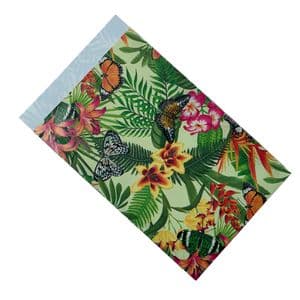 Picture 1 of Cadeauzakjes gestreken kraft 12cm x 19cm groen/geel bloemen 80gr / m2