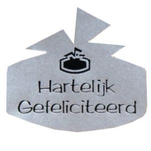 Picture 1 of Cadeau etiket cadeau glans zilver opdruk hartelijk gefeliciteerd zwart