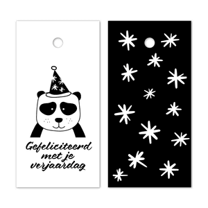 Picture 1 of Cadeaulabel karton 8cm x 4cm hartelijk gefeliciteerd wit/zwart